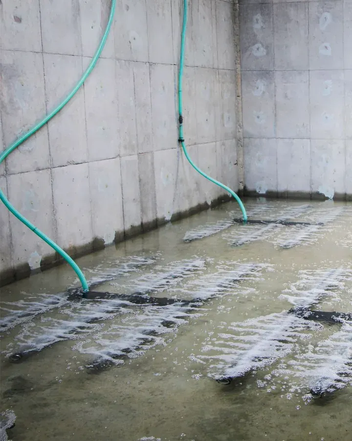 Unidad de aireación de la ORKA en el estanque de concreto