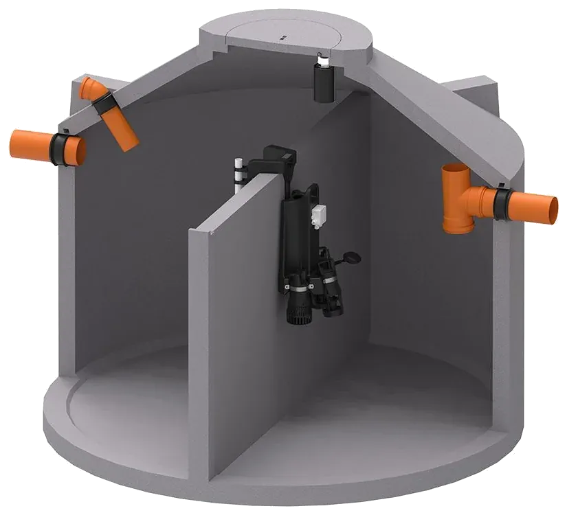 PUMP instalada en un estanque de concreto, vista en corte